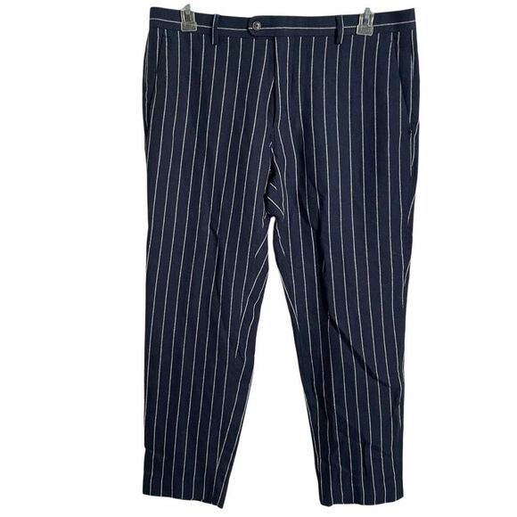 Octubre Editions Mens Jody Suit Navy Pinstripe Double Breasted Flat Front Pant - Picture 4 of 16
